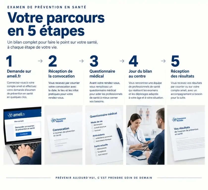 Étapes du parcours pour obtenir un bilan de santé gratuit CPAM