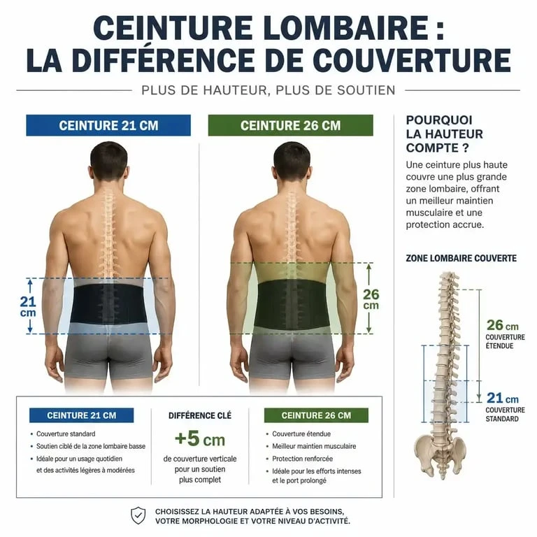Comparaison hauteur ceinture mal de dos 21 cm vs 26 cm
