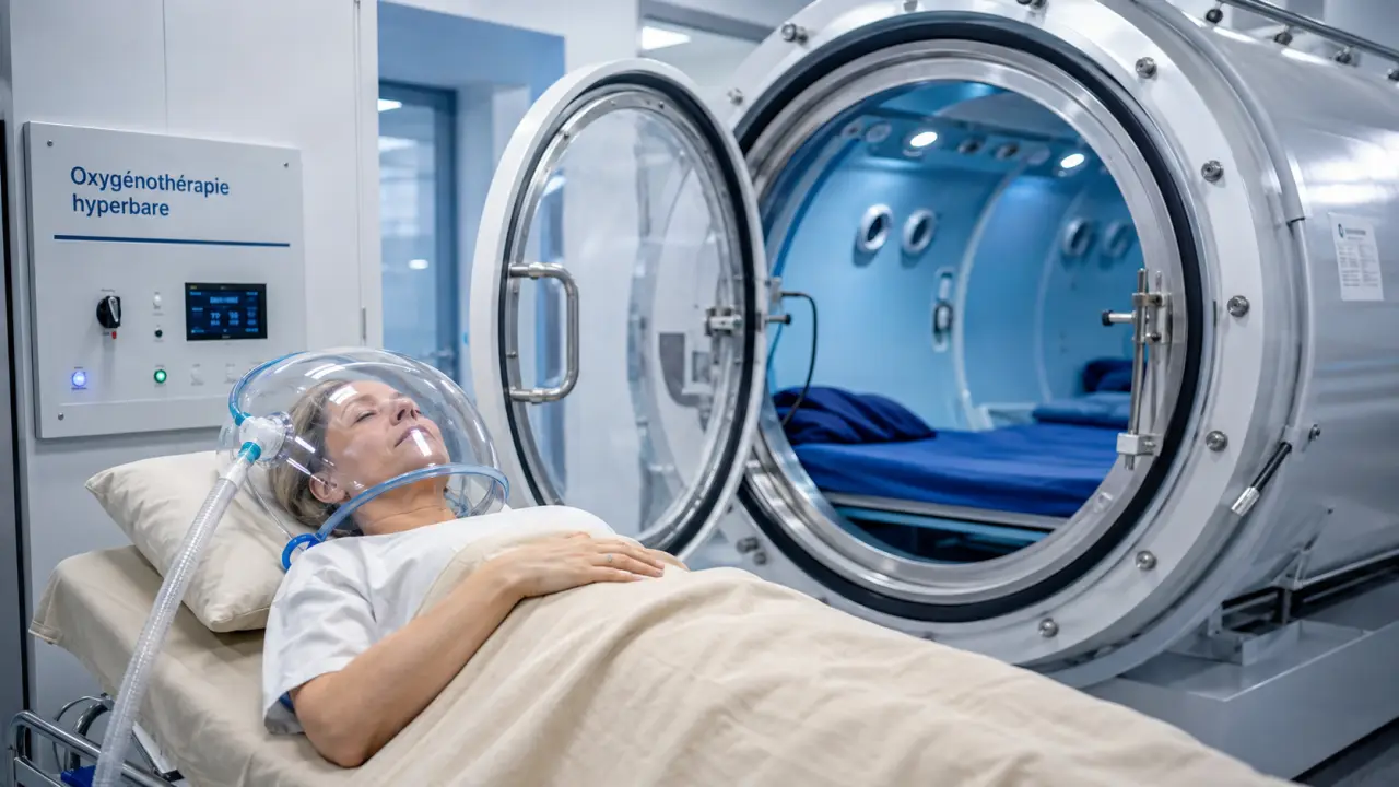 Oxygénothérapie hyperbare : patient dans un caisson