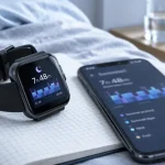 Montre connectée santé sur carnet, courbes sommeil